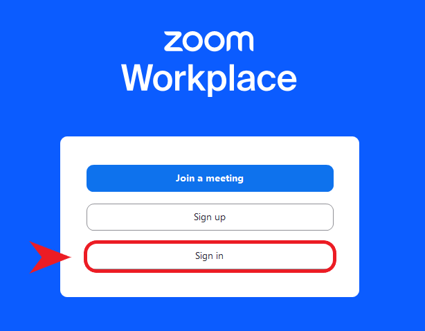 Zoom Workplace sign in option box