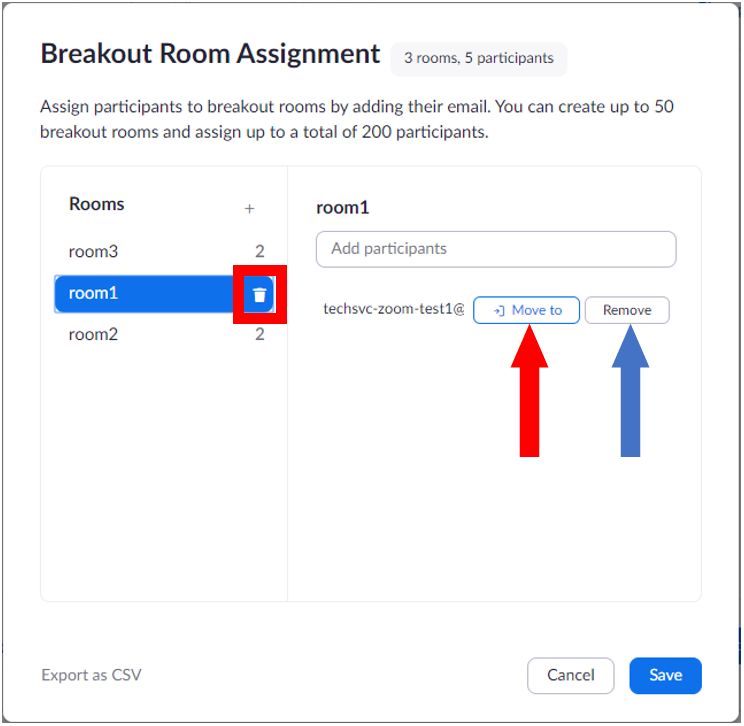 Breakout room pre-assignment using web portal