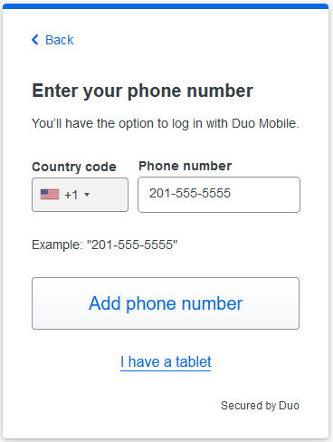 Duo universal prompt enrollment - phone number entry