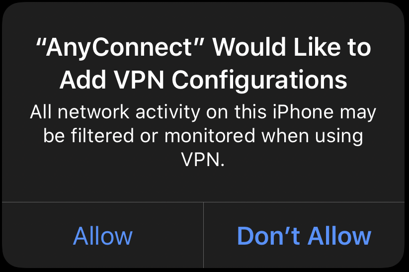 screen shot of dialog to allow the app to add a VPN connection