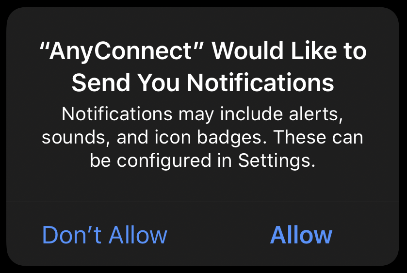 screen shot of AnyConnect notifications dialog