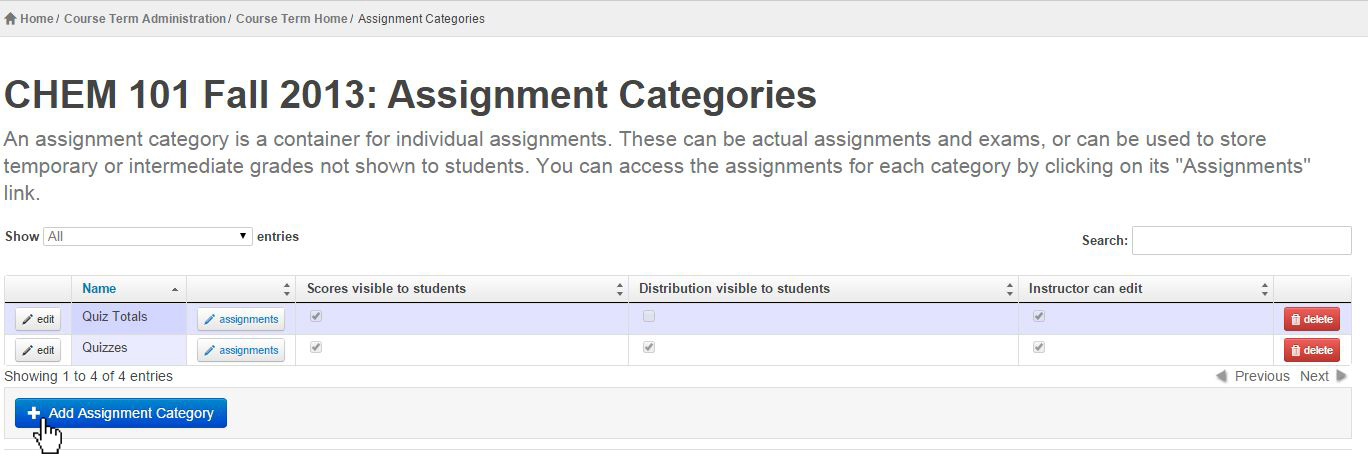 select add assignment category button