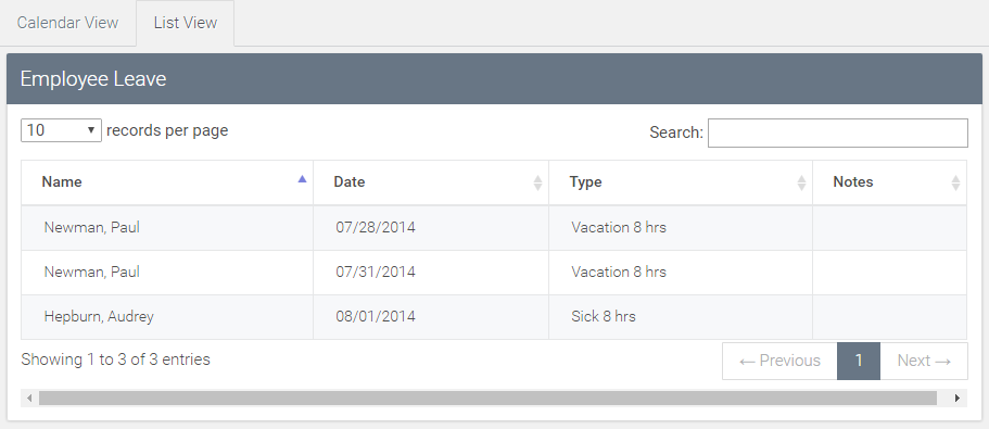 view multiple user leave in 'list view'