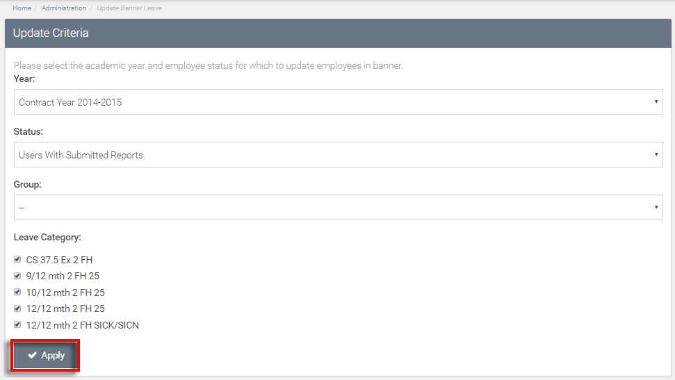 select parameters to display in update area