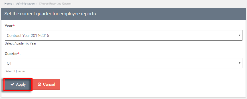 select contract year - and reporting quarter - hit apply