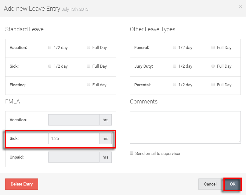 enter FMLA leave in quarter hour increments