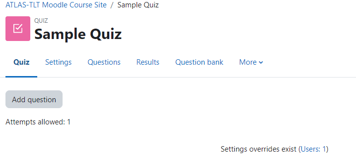 A picture of the Finished user override on the quiz page