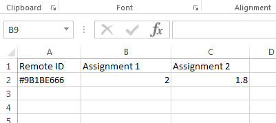 spreadsheet with remote ID and assignment