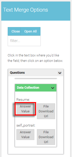 select the 'answer value' to a question with a file attachment answer value