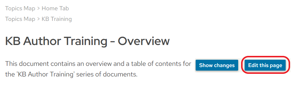 The top of a KB document on a live internal site. The Edit this page button is circled in red.