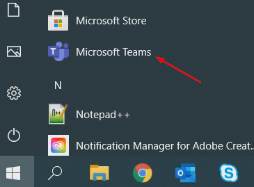 MS Teams Start Menu